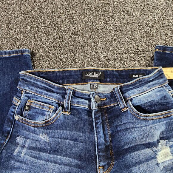 Judy Blue Womens Jeans 1/25 Blue Denim Slim Fit Distressed Dark Wash Designer - Picture 3 of 16